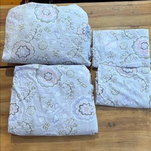 POTTERY BARN KIDS *Queen* Purple Floral 4-Pc Sheet Set Organic Fitted Flat Case